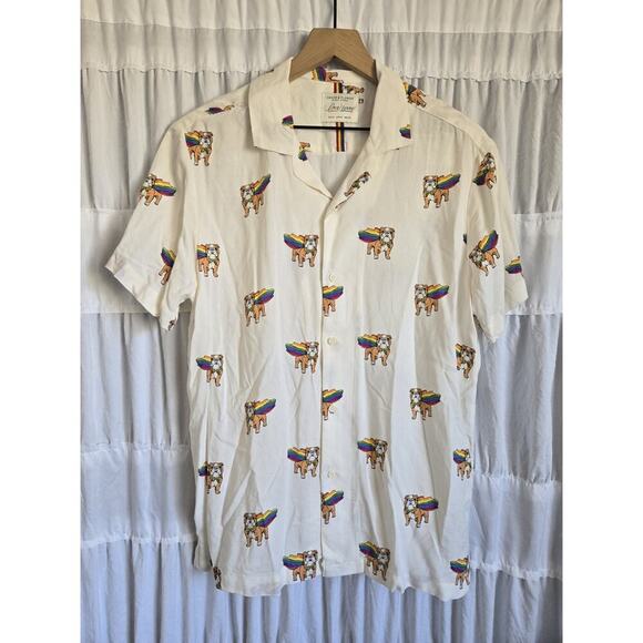 Denim & Flower Ricky Singh Men Love Wins Bulldog Pride Button Down Shirt Rainbow - Picture 1 of 9